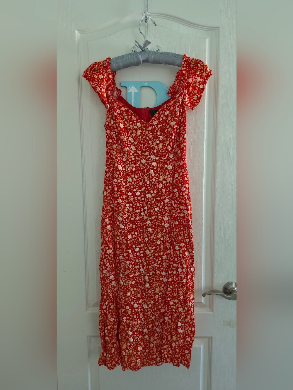 Lulus Mariana Red Floral Ditsy Print Sweetheart Split Midi Summer Dress Small - Picture 2 of 11